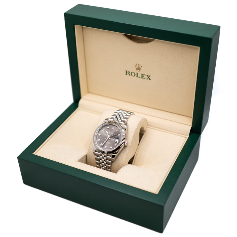 Rolex DateJust 41 Rhodium Diamanten Dial Edelstahl & 18k Weißgold