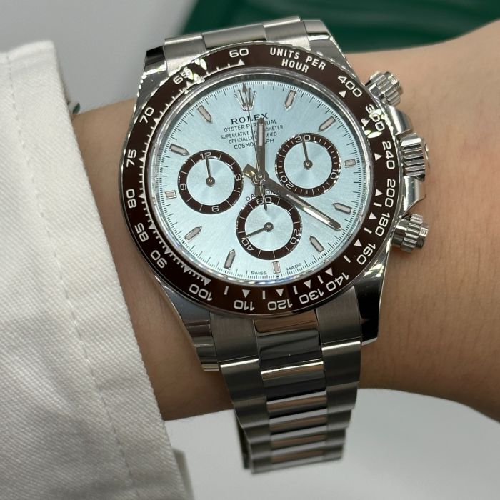 Rolex Cosmograph Daytona Platinum Ice-Blue Diamanten-Set Dial and Chestnut Brown Bezel