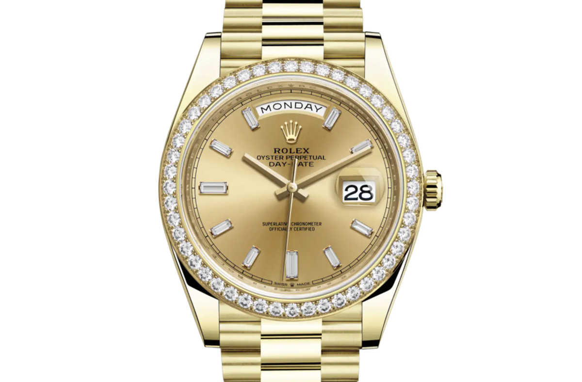 Rolex Day-Date Gelbgold Diamanten Bezel Champagne Diamanten Dial