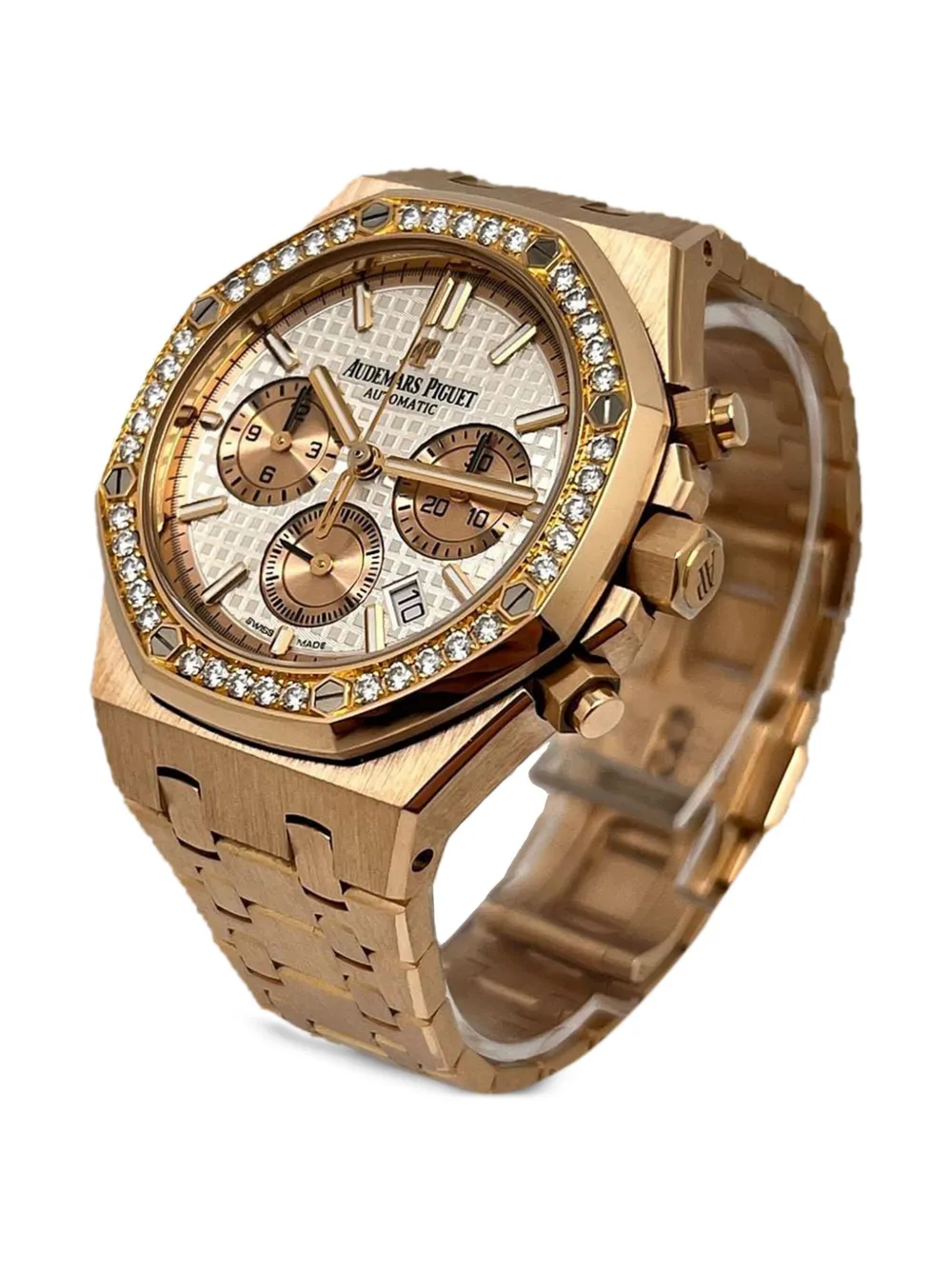 Audemars Piguet Royal Oak Chronograph Roségold Silbernes Zifferblatt Diamanten Bezel