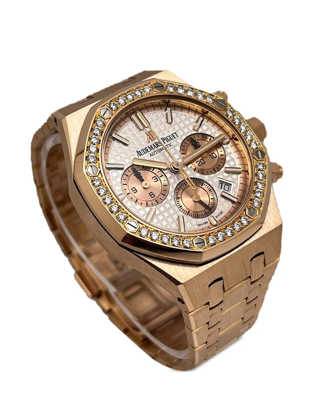 Audemars Piguet Royal Oak Chronograph Roségold Silbernes Zifferblatt Diamanten Bezel