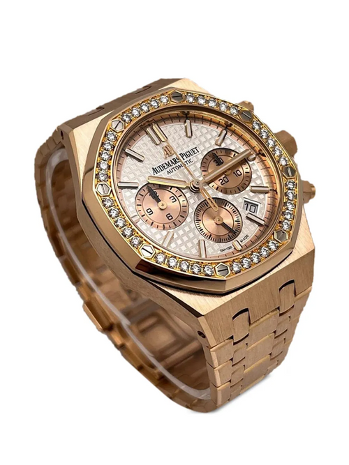 Audemars Piguet Royal Oak Chronograph Roségold Silbernes Zifferblatt Diamanten Bezel
