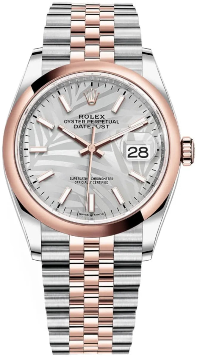 Rolex Datejust 36 Edelstahl & Roségold Silver Palm-Motif Dial