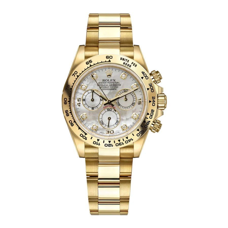 Rolex Cosmograph Daytona White Mother of Pearl Diamanten Dial, Gelbgold