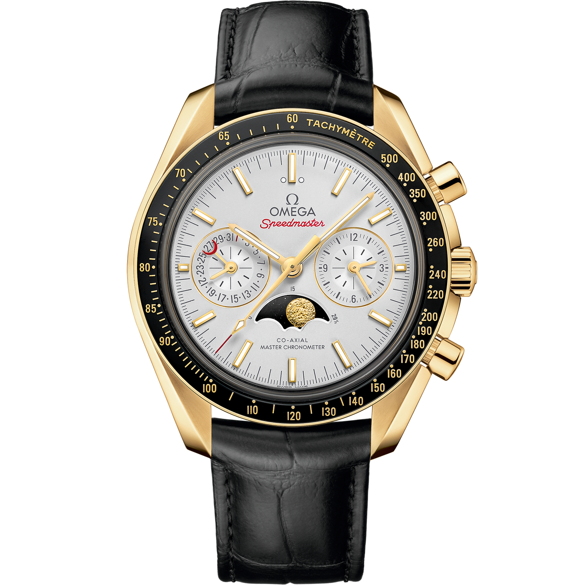 Omega Speedmaster MoonPhase 44.25 mm Gelbgold Lederarmband