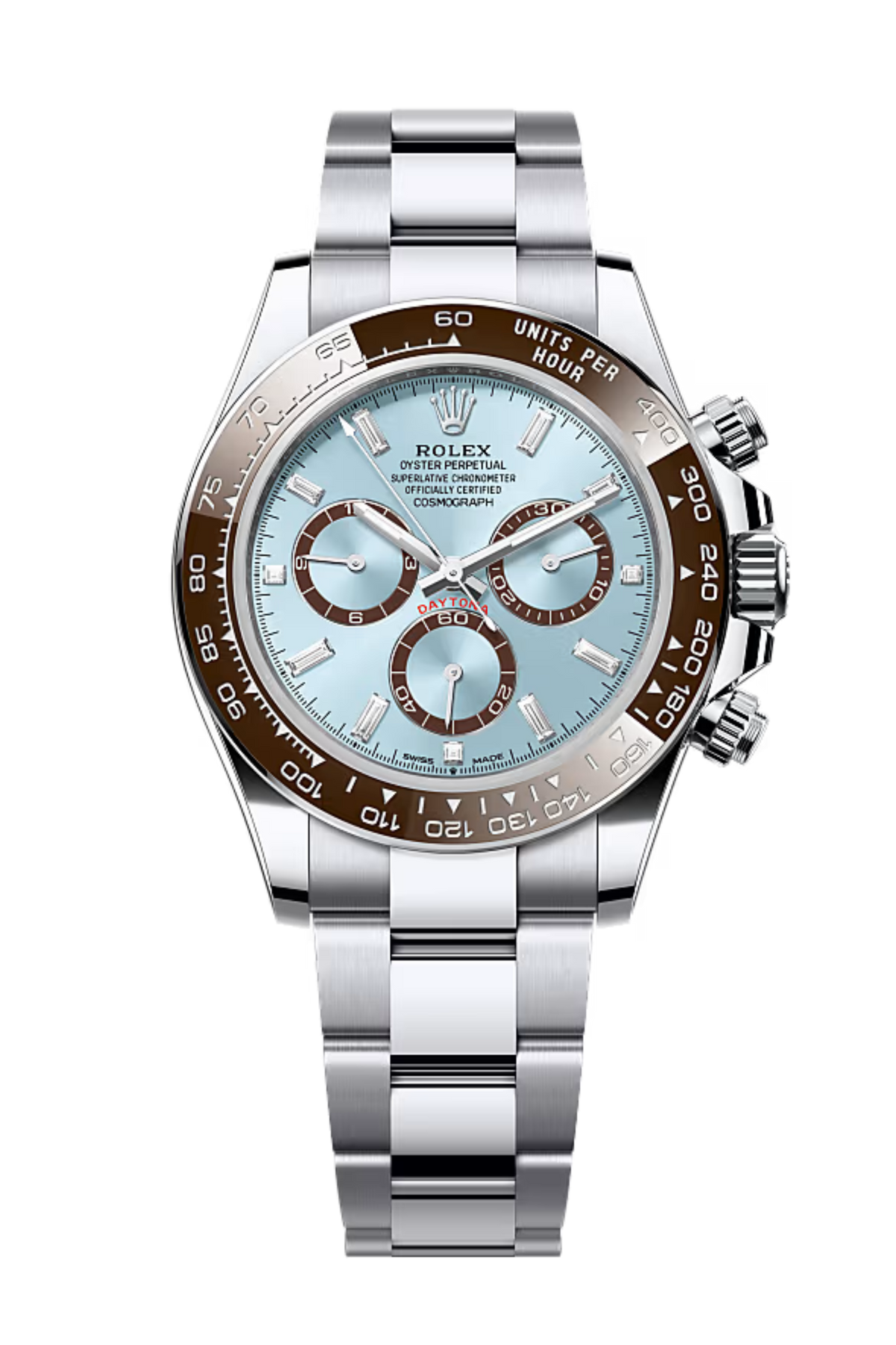 Rolex Cosmograph Daytona Platinum Ice-Blue Diamanten-Set Dial and Chestnut Brown Bezel