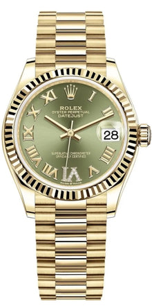 Rolex Datejust 31 Gelbgold Olive Green Pave Roman Diamanten Dial