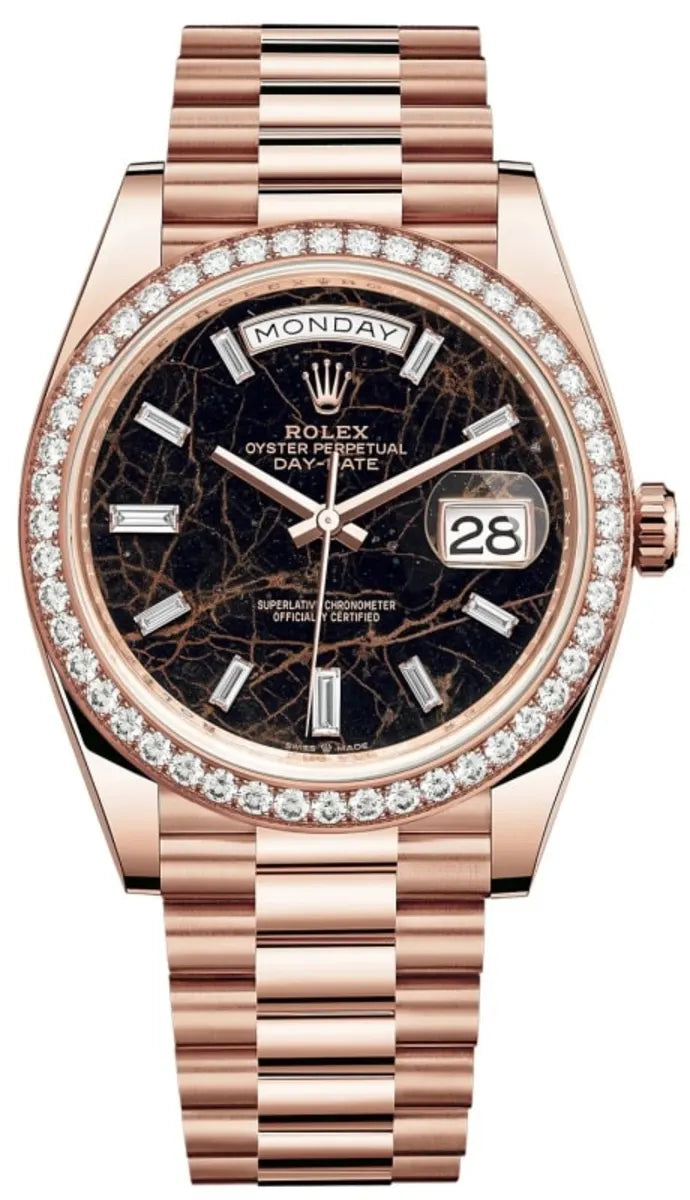 Rolex Day-Date 40 18k Roségold Eisenkiesel Diamanten Dial Diamanten Bezel M228345RBR-0016