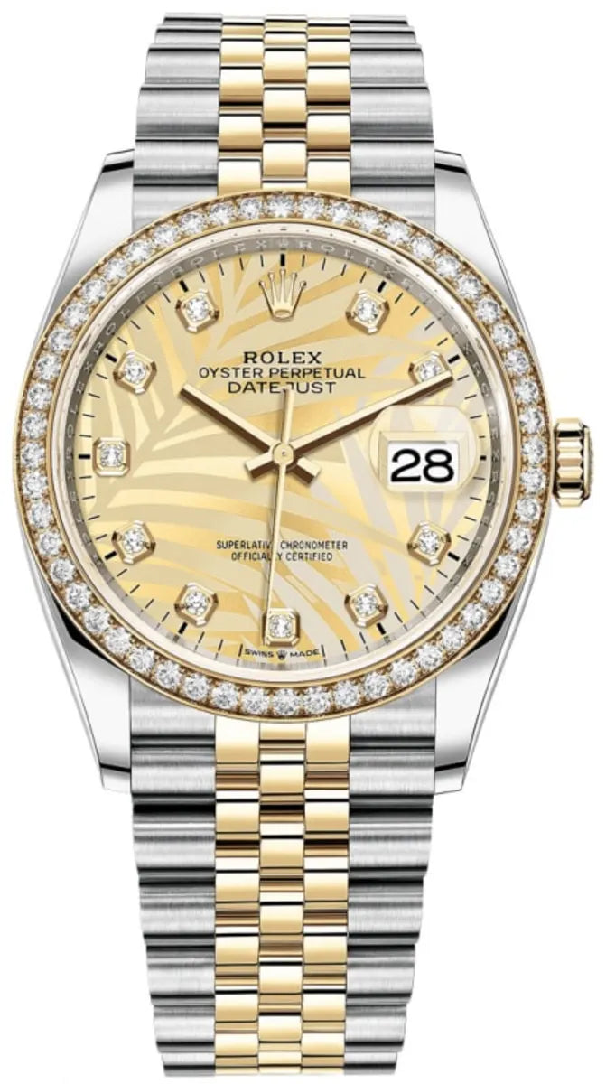 Rolex Datejust 36 Gelbgold & Diamanten Golden Palm-Motif Diamanten Dial M126283RBR-0029