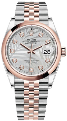 Rolex Datejust 36 Edelstahl & Roségold Silver Palm-Motif Diamanten Dial