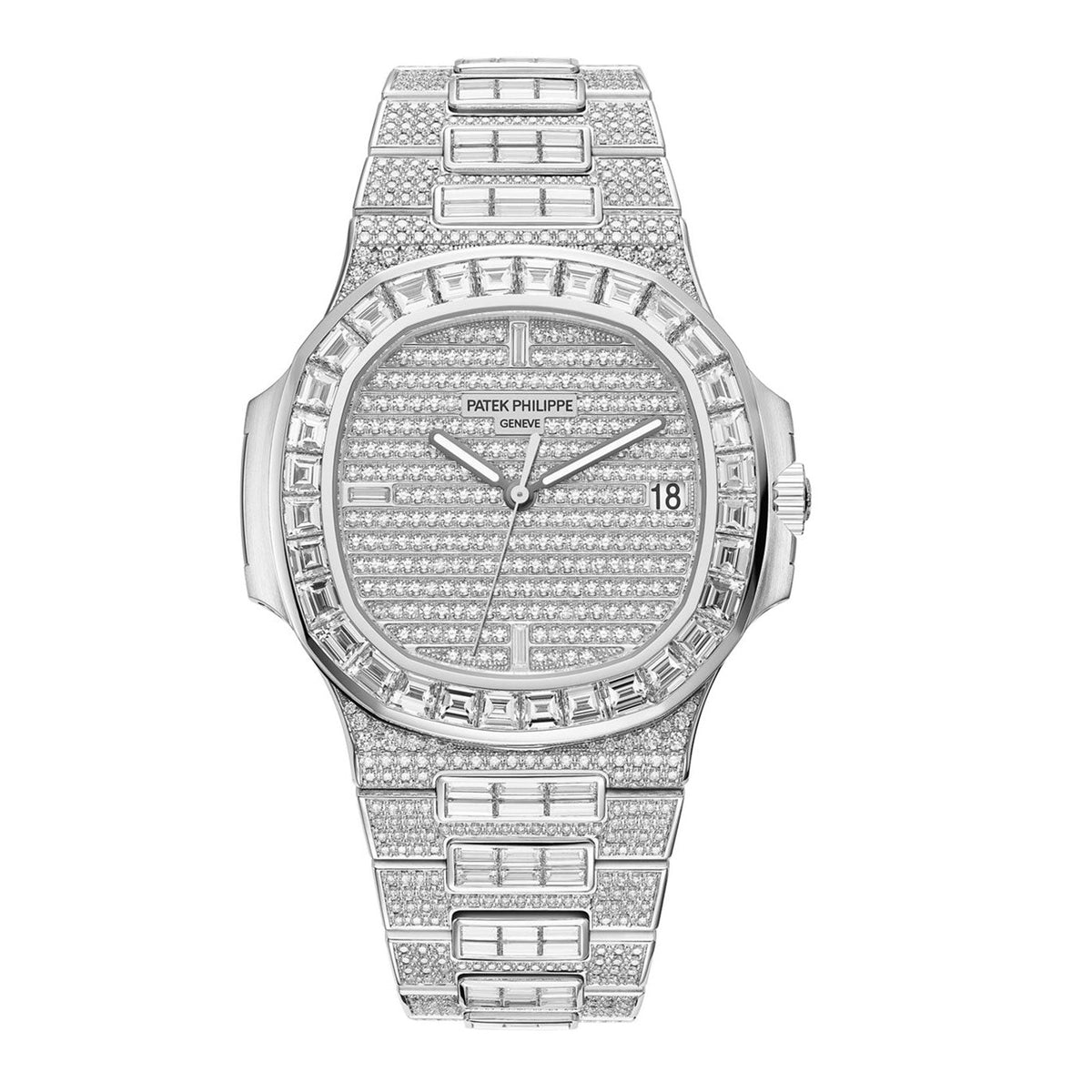 Patek Philippe Nautilus Date, Sweep Seconds , 18k Weißgold and 1,343 Diamanten: ~18.73 ct., 40mm