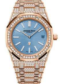 Audemars Piguet ROYAL OAK Light Blaues Zifferblatt Gelbgold Bracelet