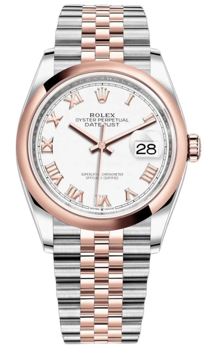 Rolex Datejust 36 Edelstahl & Roségold White Roman Dial