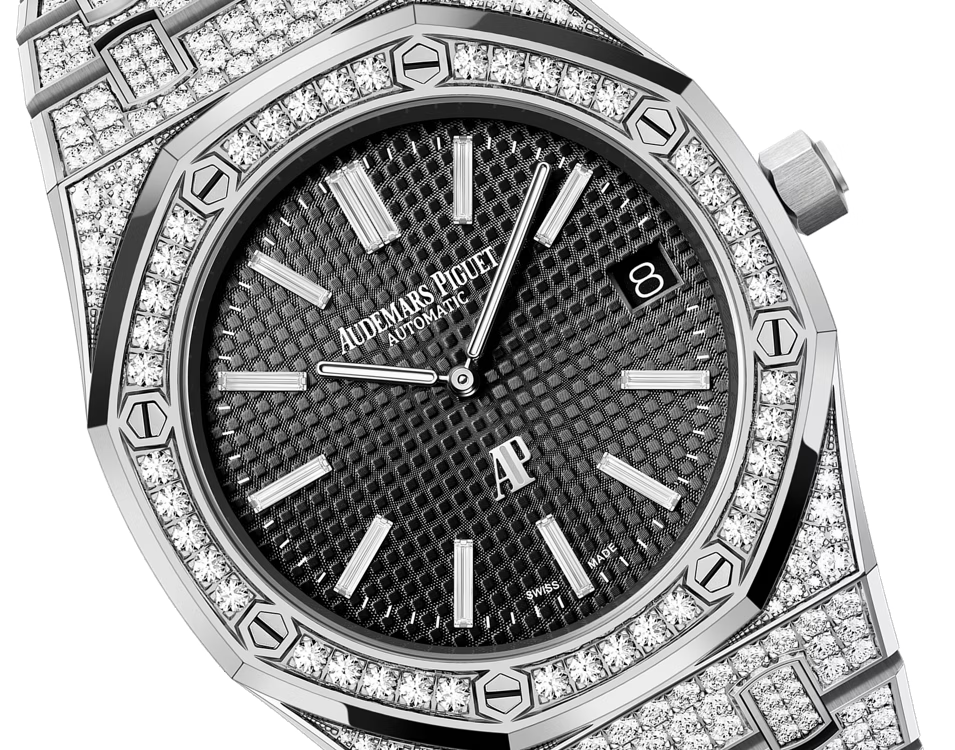Audemars Piguet ROYAL OAK Schwarzes Zifferblatt Weißgold Bracelet