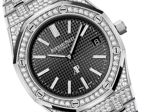 Audemars Piguet ROYAL OAK Schwarzes Zifferblatt Weißgold Bracelet