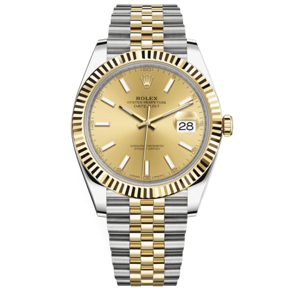 Rolex Oyster Perpetual Datejust 41 , champagne dial, Fluted bezel, Two-tone Jubilee bracelet