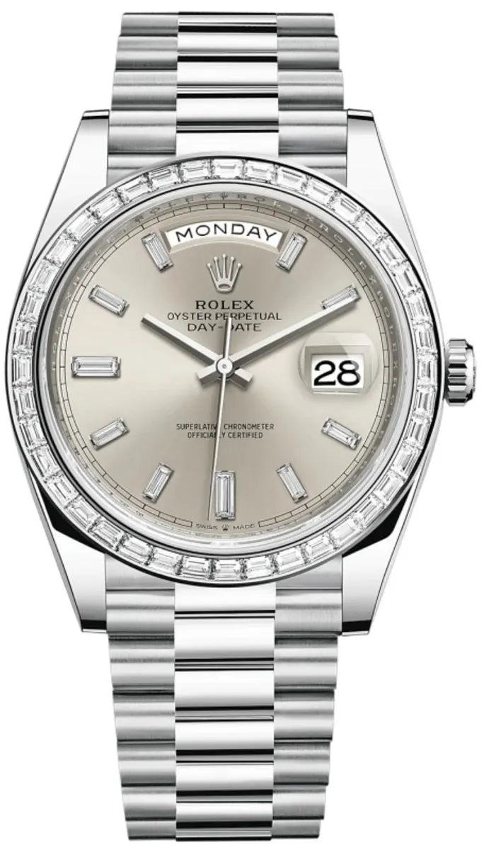 Rolex Day-Date 40 Platinum Silver Diamanten Dial Diamanten Bezel M228396TBR-0011