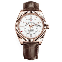 Rolex Sky-Dweller Weißes Zifferblatt Automatic 18kt Roségold Lederarmband -0006