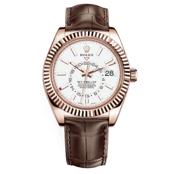 Rolex Sky-Dweller Weißes Zifferblatt Automatic 18kt Roségold Lederarmband -0006