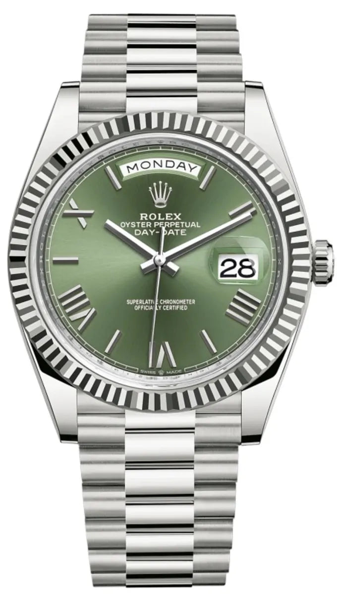 Rolex Day-Date 40 18K Weißgold Olive Grünes Zifferblatt