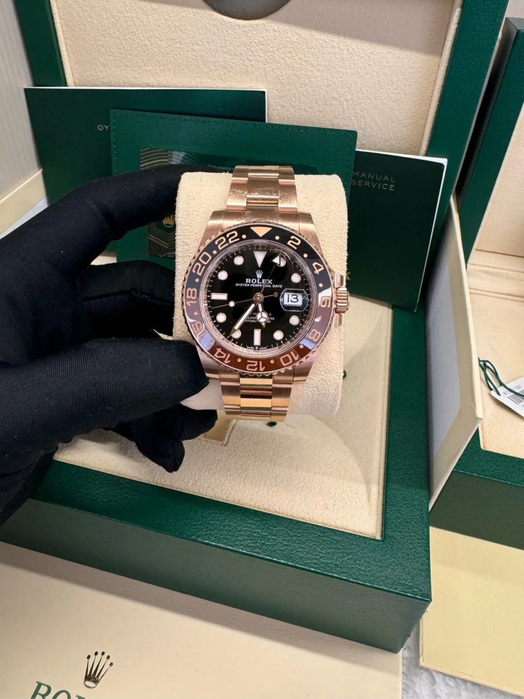 Rolex GMT-Master II 40mm Root Beer Schwarzes Zifferblatt Oyster Bracelet 18k Roségold -0001
