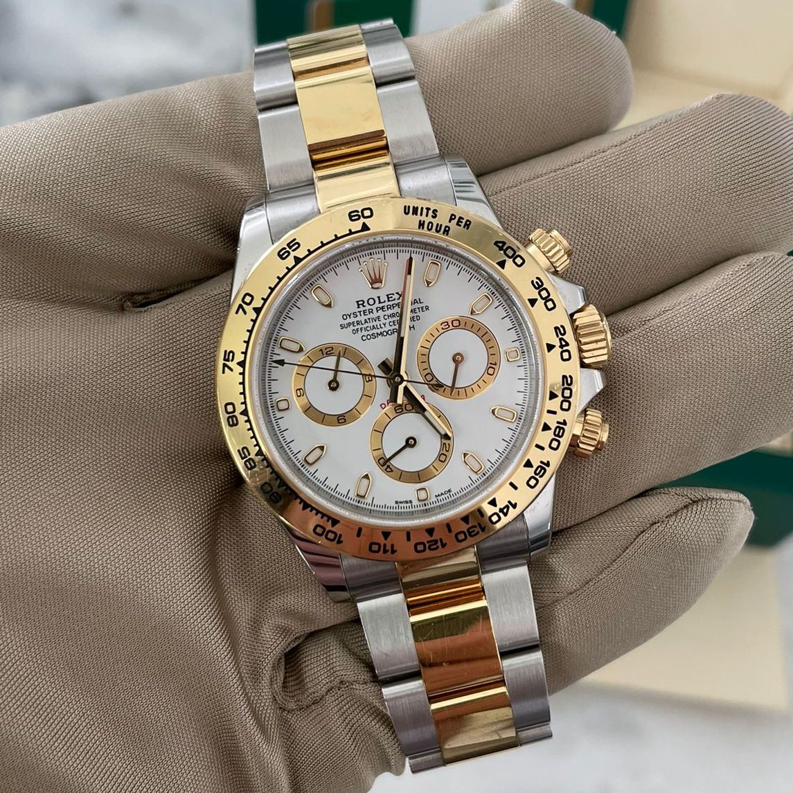 Rolex Daytona Edelstahl & Gold Weißes Zifferblatt