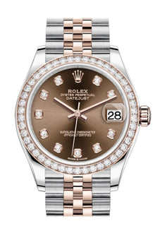Rolex Datejust 31 Chocolate Diamanten Dial Diamanten Bezel Roségold Two Tone Jubilee 278381