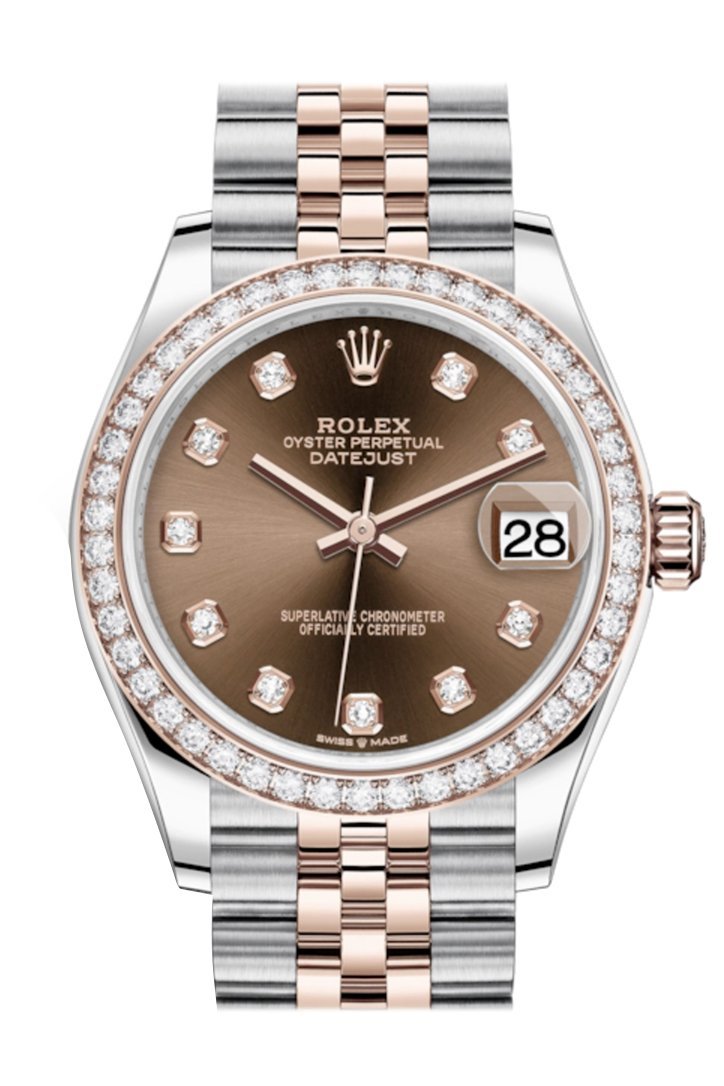 Rolex Datejust 31 Chocolate Diamanten Dial Diamanten Bezel Roségold Two Tone Jubilee 278381