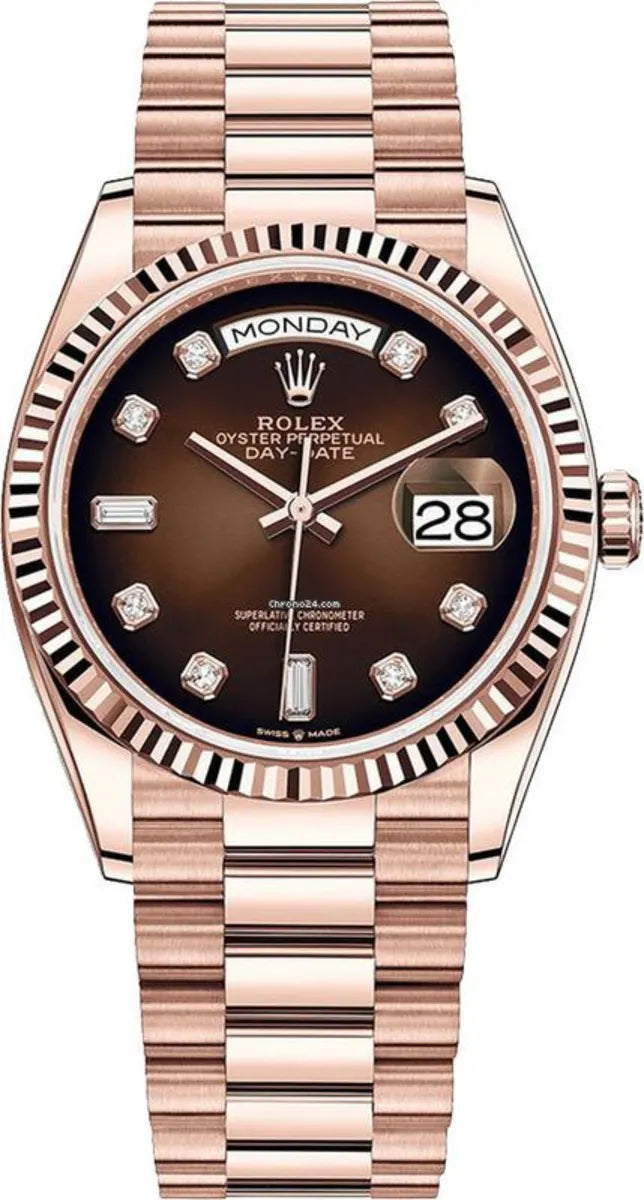 Rolex Day-Date Roségold Chocolate Diamanten Dial President Bracelet