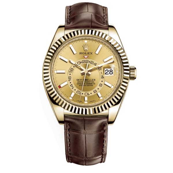 Rolex Sky-Dweller Champagne Dial Automatic 18kt Gelbgold Lederarmband -0006