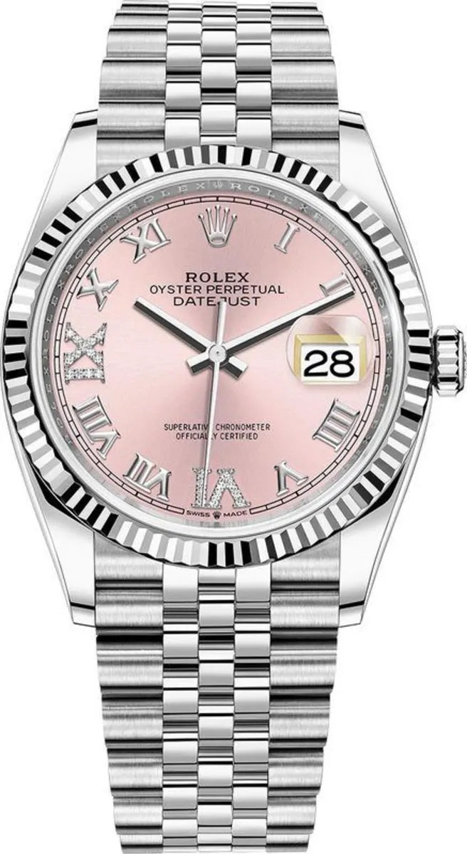 Rolex Datejust 36 Edelstahl & Weißgold Pink Diamanten Pave Roman Dial