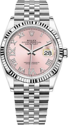 Rolex Datejust 36 Edelstahl & Weißgold Pink Diamanten Pave Roman Dial
