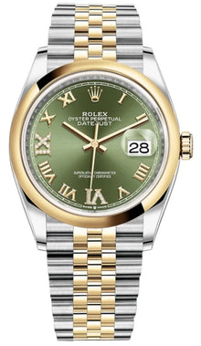Rolex Datejust 36 Edelstahl & Gelbgold Olive Green Pave Roman Dial