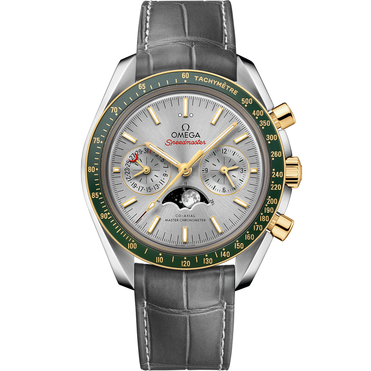 Omega Speedmaster Moonphase 44.25 mm Edelstahl - Gelbgold Lederarmband