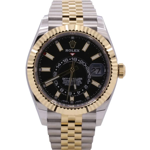 Rolex Sky-Dweller, 42mm, 18k Gelbgold, Edelstahl, Schwarzes Zifferblatt