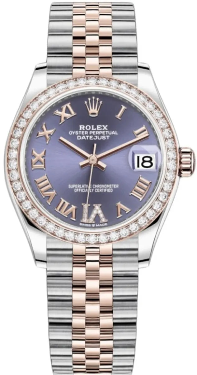 Rolex Datejust 31 Edelstahl and Roségold Aubergine Pave Roman Dial Diamanten Bezel M278381RBR-0020