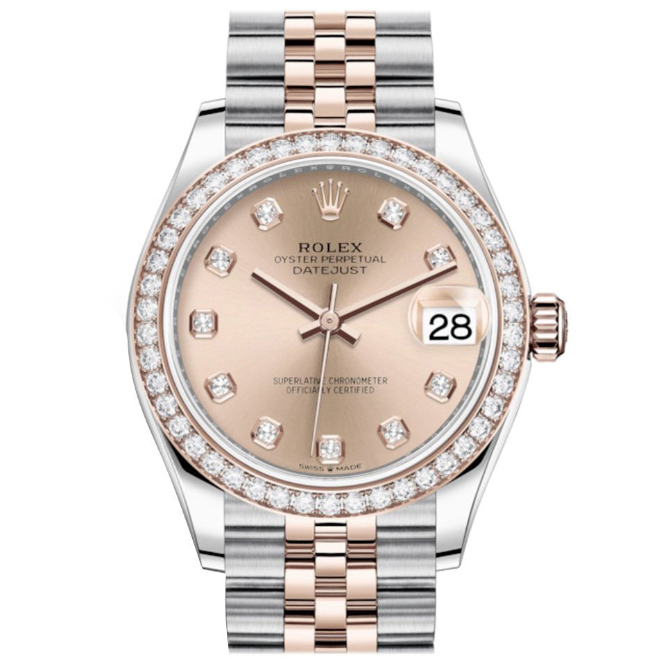 Rolex Datejust 31 Rosé Diamanten Dial Diamanten Bezel Roségold Two Tone Jubilee 278381