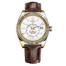Rolex Sky-Dweller Weißes Zifferblatt Automatic 18kt Gelbgold Lederarmband -0010