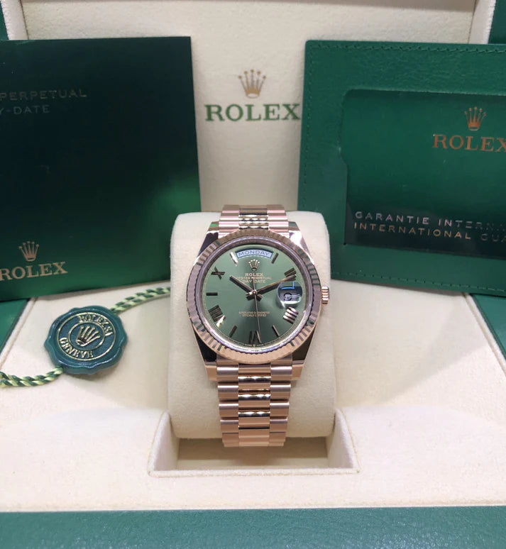 Rolex Day-Date 40 18k Roségold Olive Grünes Zifferblatt 60th Anniversary
