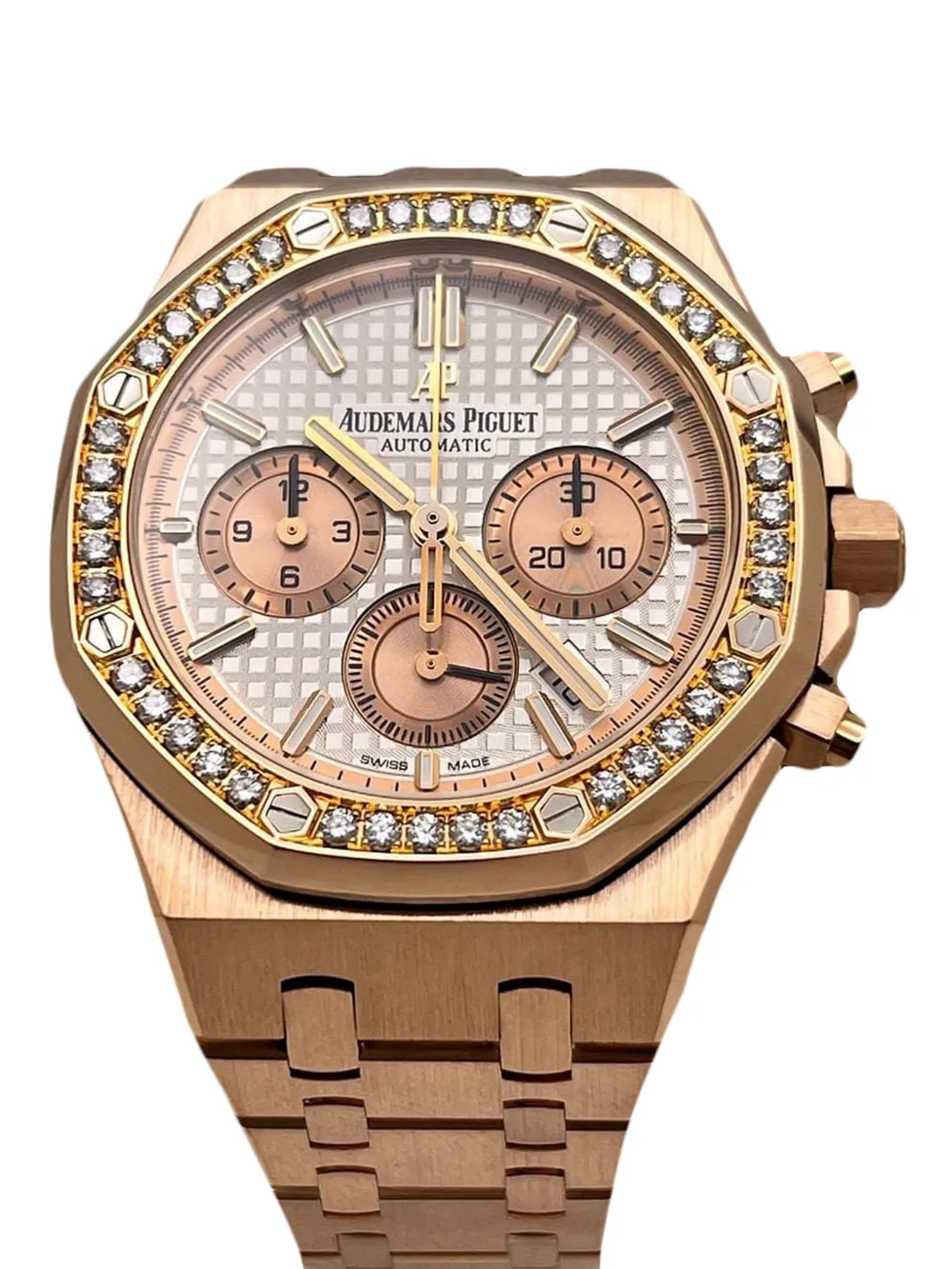 Audemars Piguet Royal Oak Chronograph Roségold Silbernes Zifferblatt Diamanten Bezel