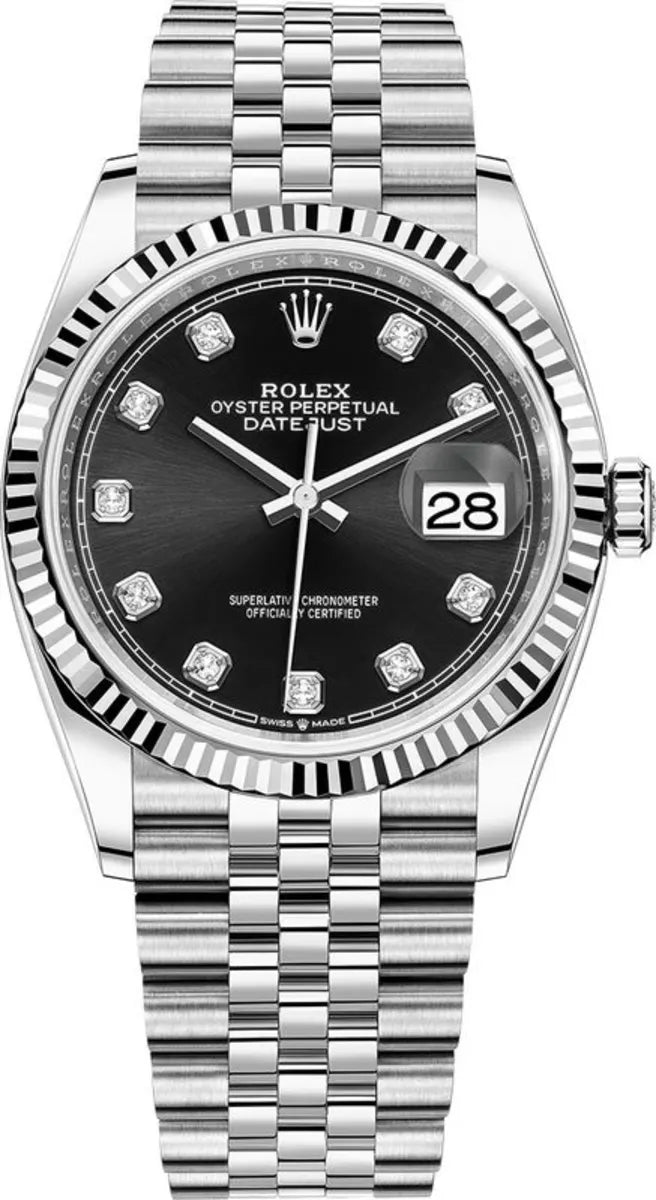 Rolex Datejust 36 Edelstahl & Weißgold Black Diamanten Dial