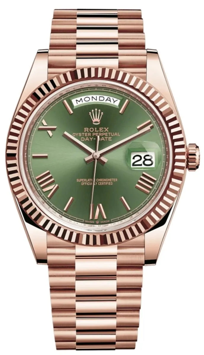 Rolex Day-Date 40 18k Roségold Olive Grünes Zifferblatt 60th Anniversary