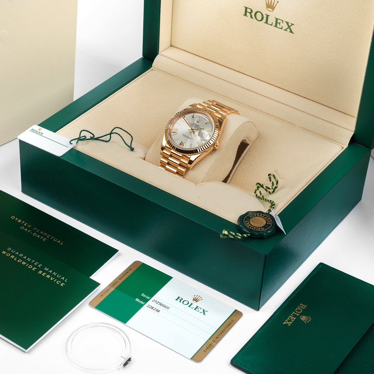 Rolex DAY-DATE 40MM PRESIDENT 18K Gelbgold SILVER ROMAN DIAL