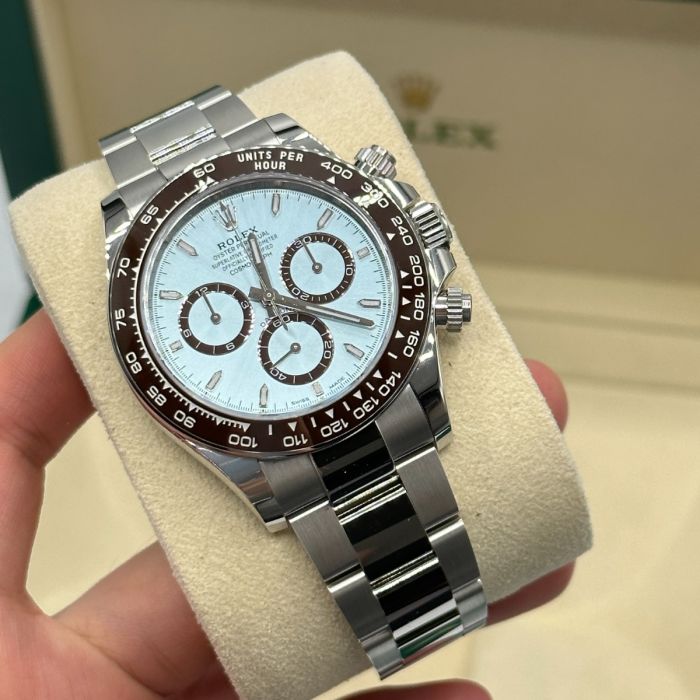 Rolex Cosmograph Daytona Platinum Ice-Blue Diamanten-Set Dial and Chestnut Brown Bezel