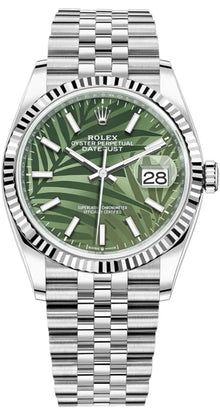 Rolex Datejust 36 Edelstahl & Weißgold Olive Green Palm-Motif Dial