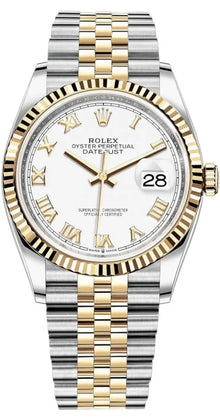 Rolex Datejust 36 Edelstahl & Gelbgold White Roman Dial Jubilee