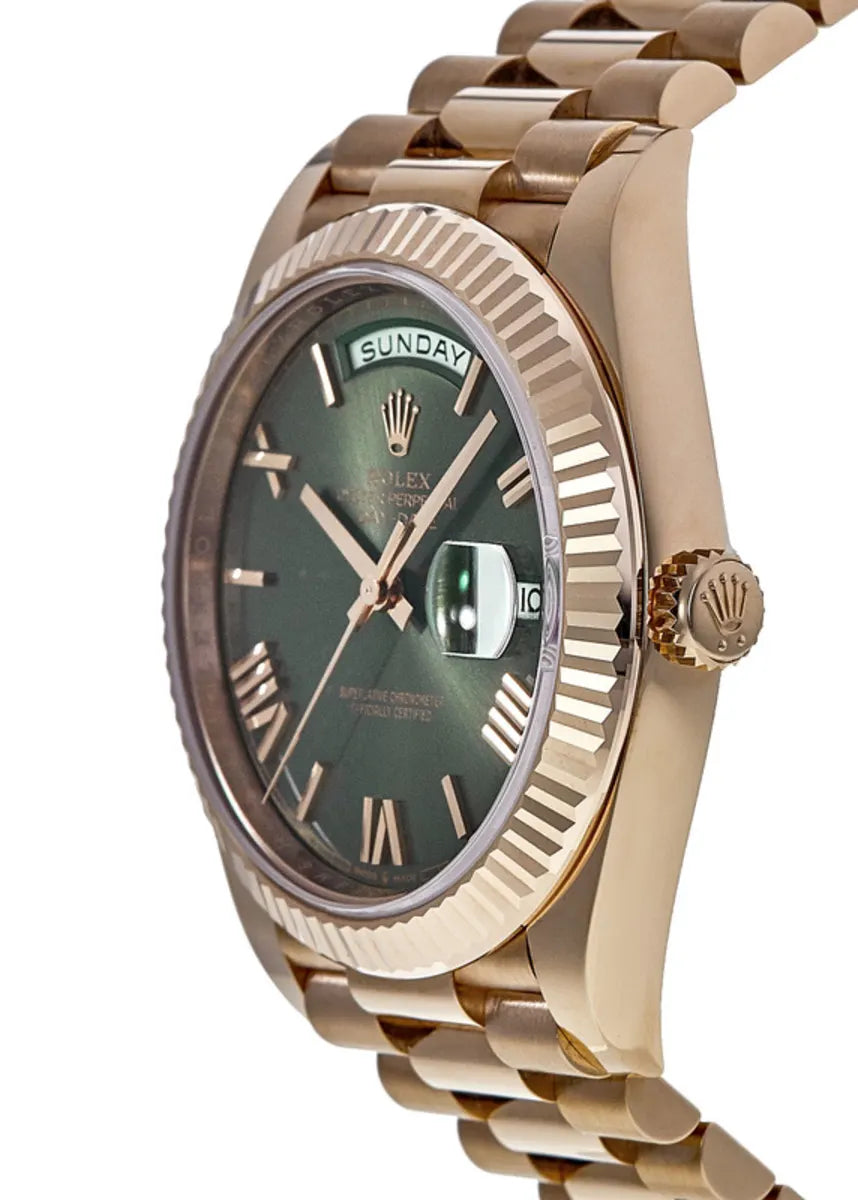 Rolex Day-Date 40 18k Roségold Olive Grünes Zifferblatt 60th Anniversary