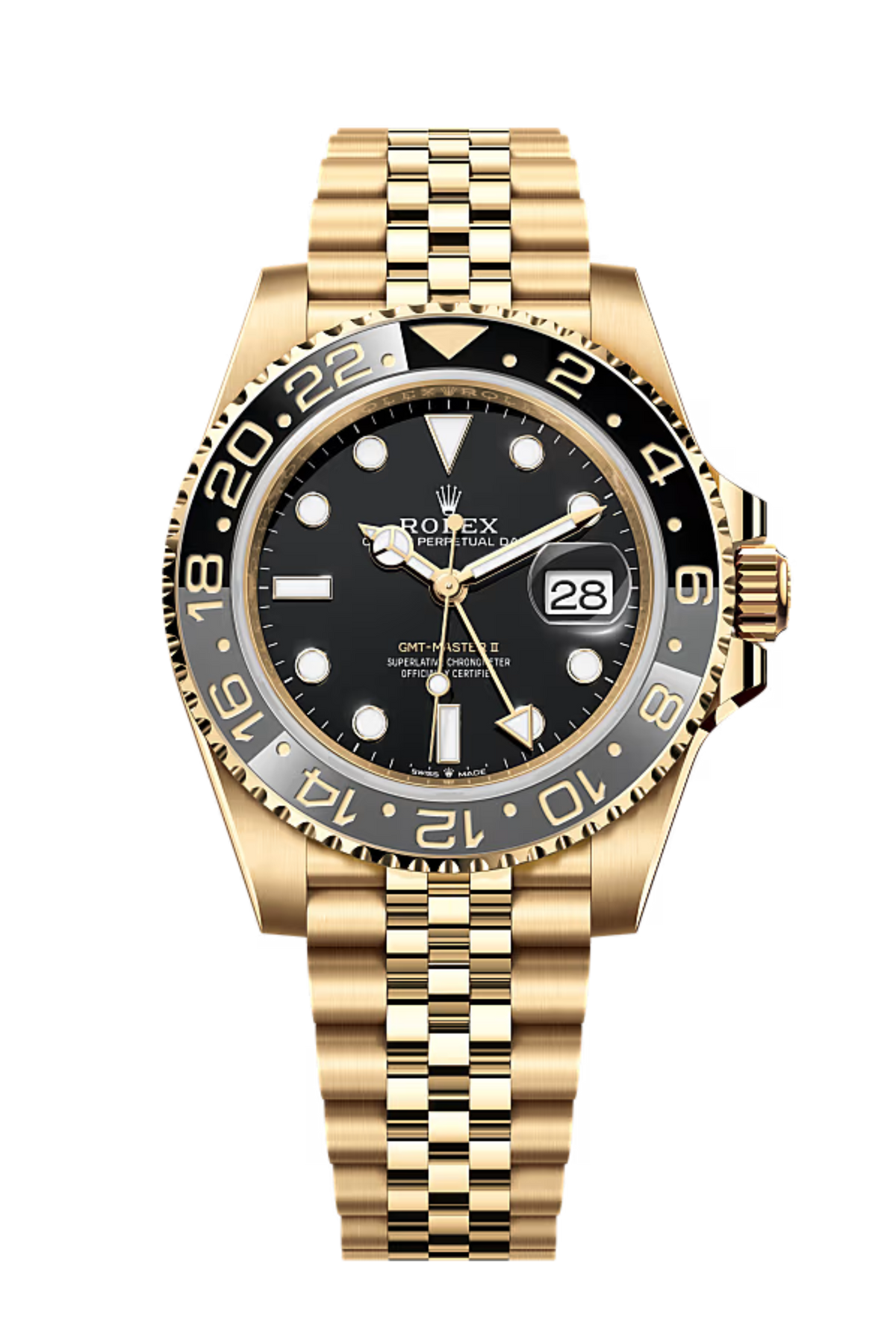 Rolex GMT Master ll Gelbgold Schwarzes Zifferblatt Jubilee Bracelet 40mm M126718GRNR-0001