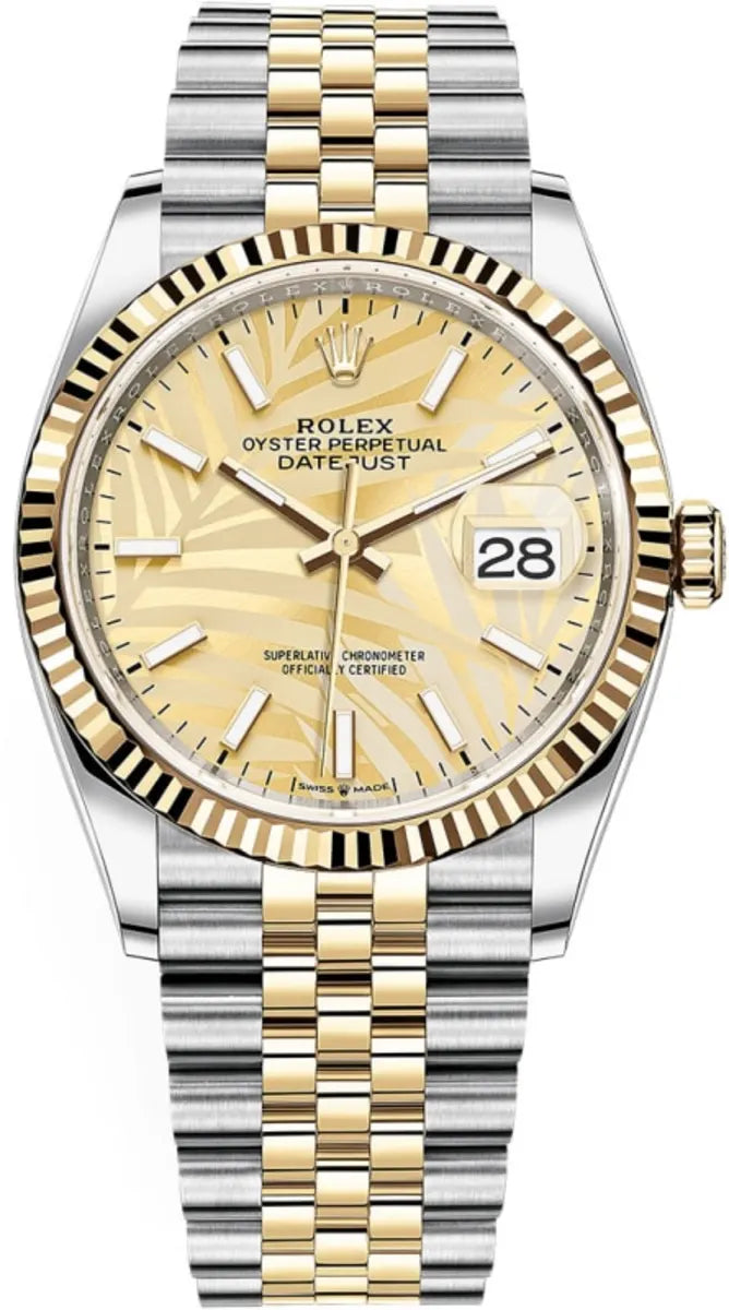 Rolex Datejust 36 Edelstahl & Gelbgold Golden Palm-Motif Dial