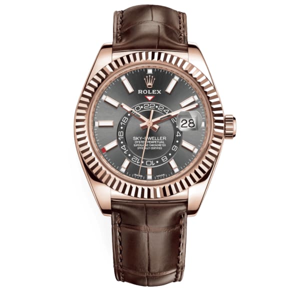 Rolex Sky-Dweller Dark Rhodium Dial Automatic 18kt Roségold Lederarmband -0008